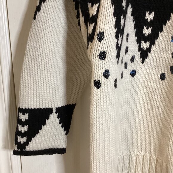 Zara Knit Women's Wool Blend Chunky Knit Sweater Black White Size M Oversized - Picture 5 of 9